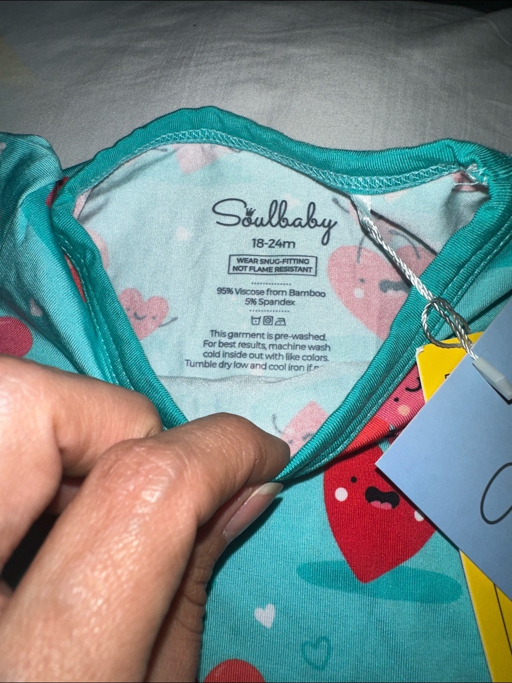 Soulbaby Teal Heart Print Kids Pajama Set Bamboo - Picture 4 of 6